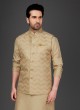 Gold Color Zig Zag Sequins Work Nehru Jacket Suit